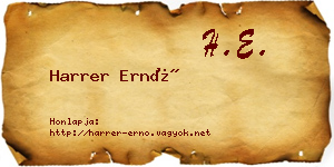 Harrer Ernő névjegykártya